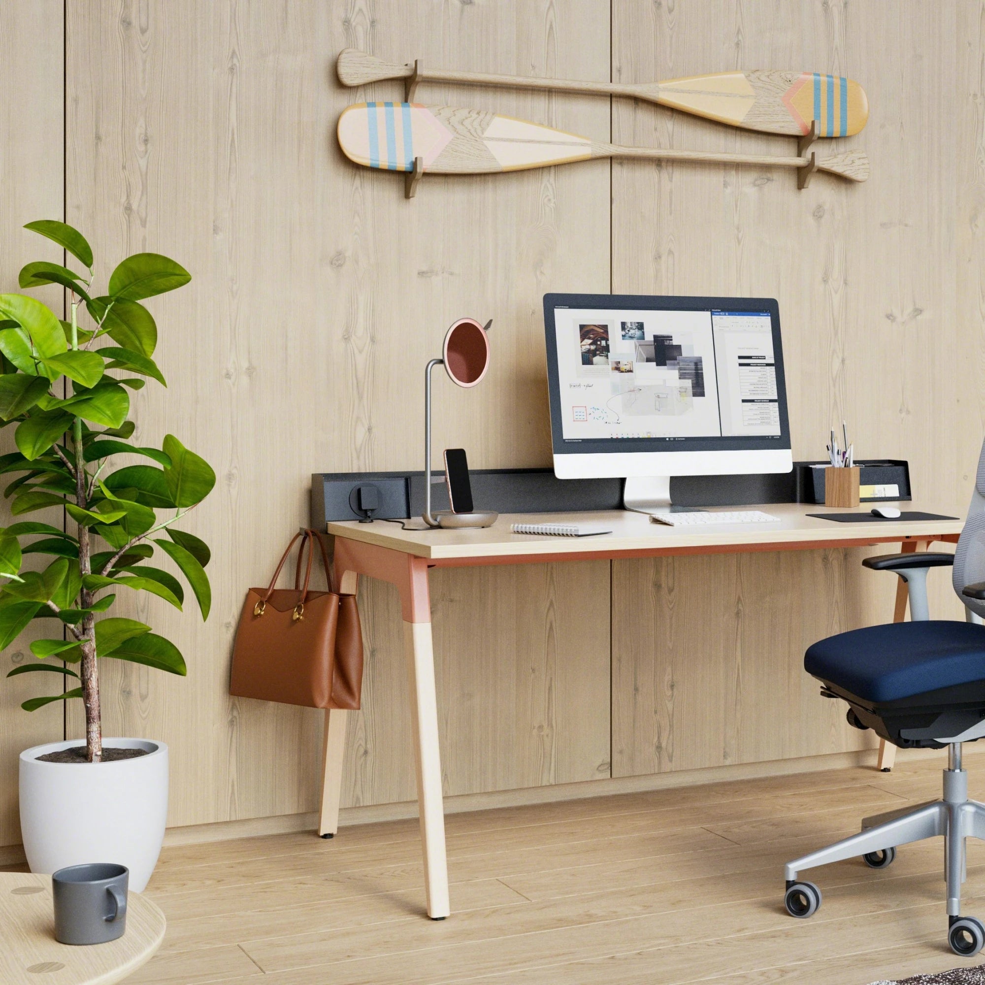 Steelcase Eclipse Leuchte in Homeoffice-Setting mit ergonomischem Bürostuhl