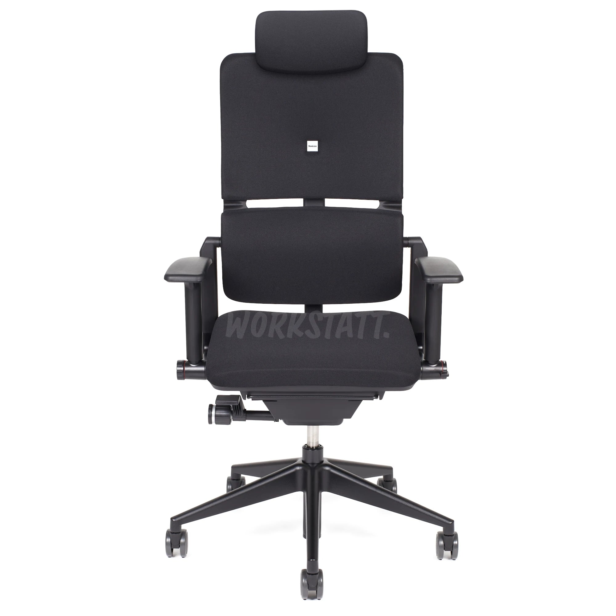 Steelcase Please Bürostuhl Black Edition von vorne gezeigt | mit Kopfstütze